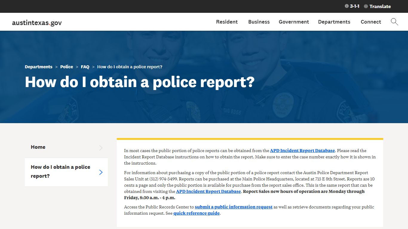 How do I obtain a police report? | AustinTexas.gov